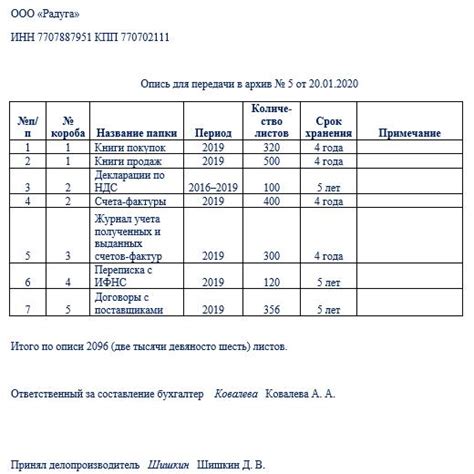 Важность составления перечня передаваемых документов