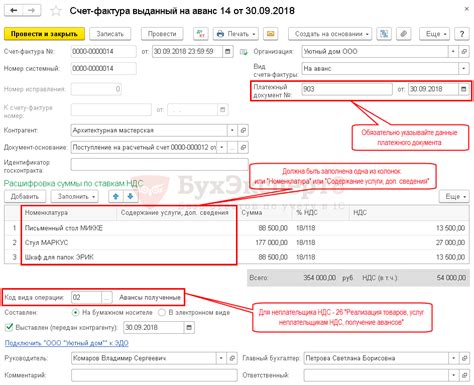 Значение счета фактуры на аванс