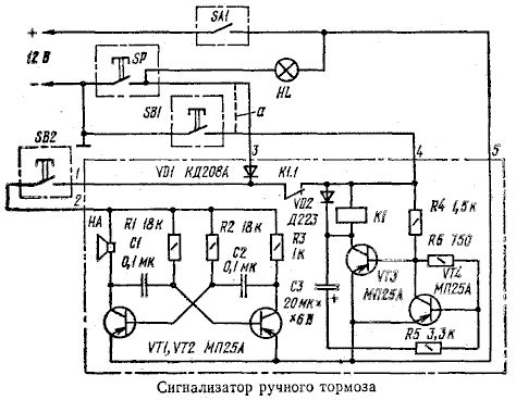 Износ контактов выключателя ручного тормоза