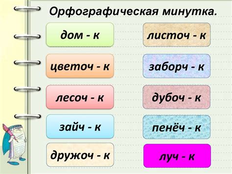 Написание слов с суффиксами