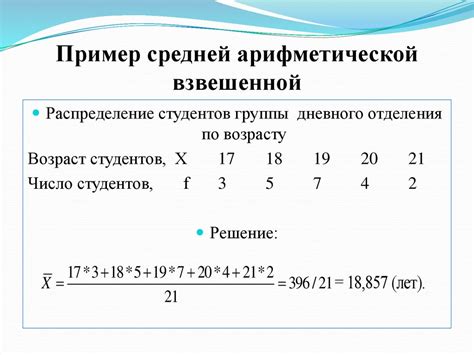 Пример расчета среднего арифметического