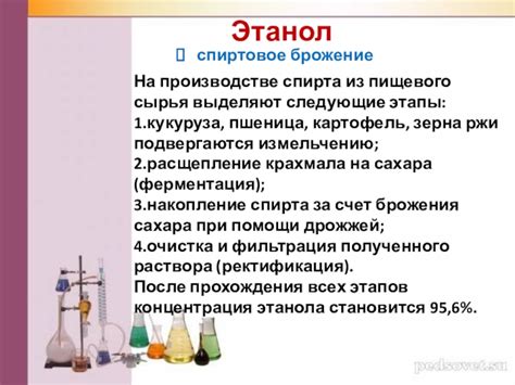 Процесс изготовления спирта из пищевого сырья