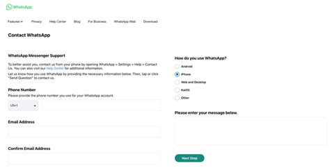 Свяжитесь с службой поддержки WhatsApp