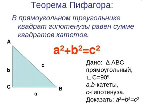 Теорема Пифагора для равнобедренного прямоугольного треугольника