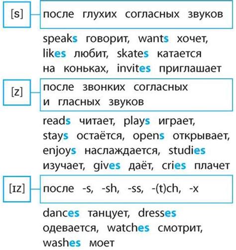  Окончание "es" при использовании глаголов в третьем лице единственного числа 